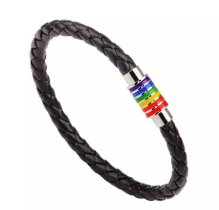 Læder pride armbånd Sort