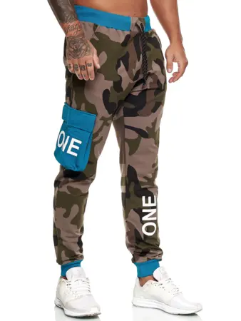 Camouflage joggingbukser med blå detaljer