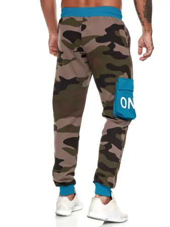 Camouflage joggingbukser med blå detaljer