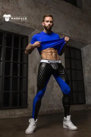 MASKULO Fetish Leggings ARMORED. Zipped Rear blå