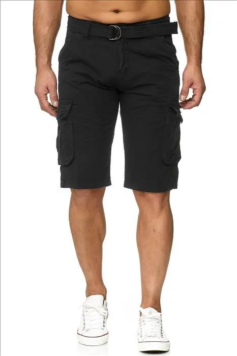 Sorte cargo shorts med bælte