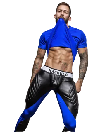MASKULO Fetish Leggings ARMORED. Zipped Rear blå